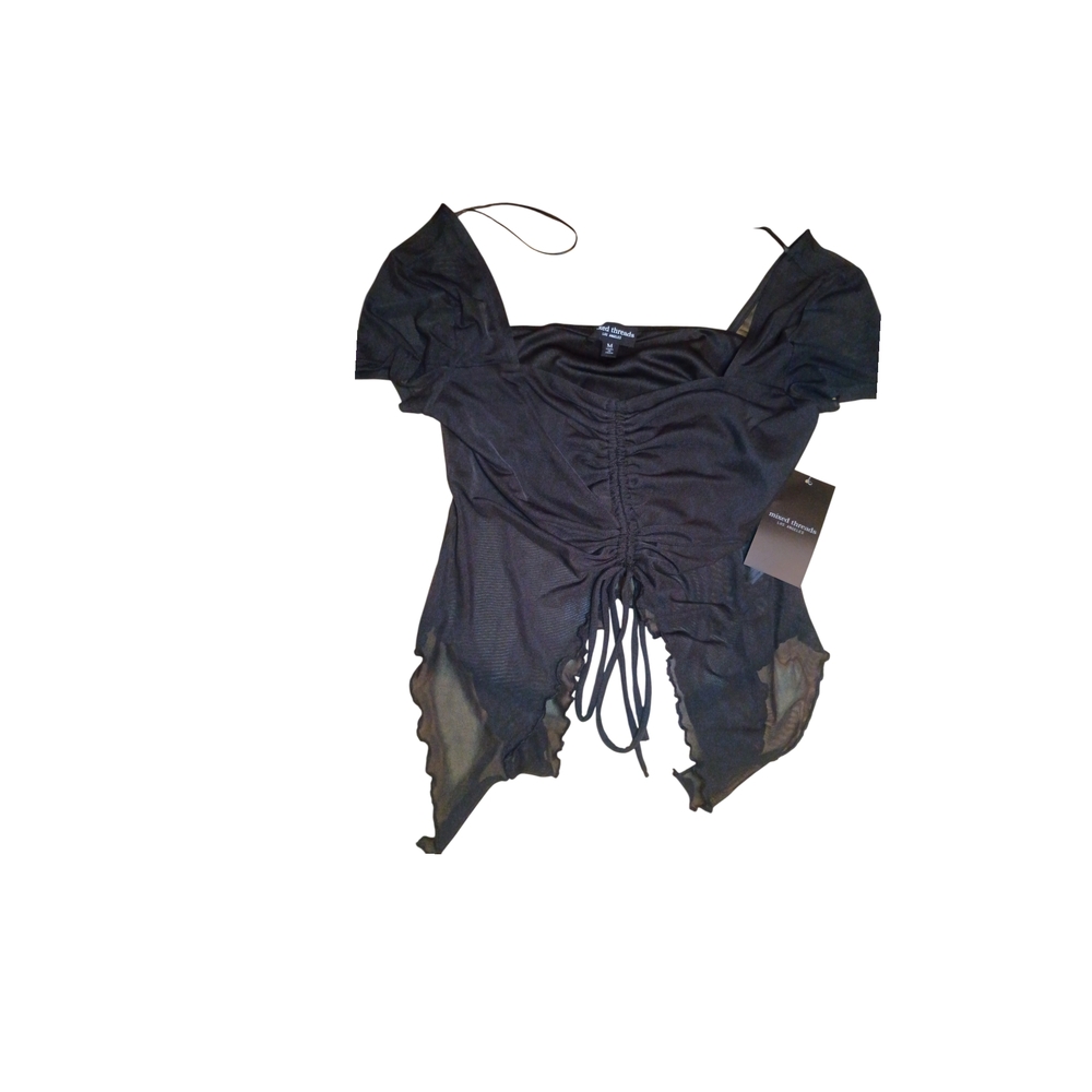 Mixed Tgreada Black Ruched Short Sleeve Top Size Medium Nwt